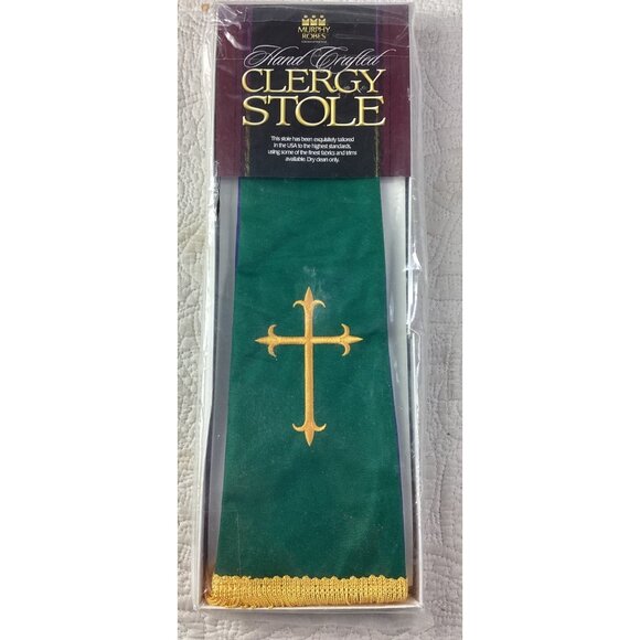 Murphy Robes Hand-Crafted Green Clergy Stole With Gold Cross Design*NEW*NIP - Picture 1 of 4